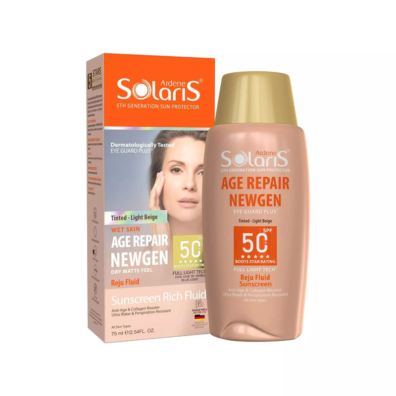 آردن سولاریس فلوئید ضد آفتاب ضد چروک رنگی روشن 75 میل انواع پوست AGE REPAIR NEWGEN spf50